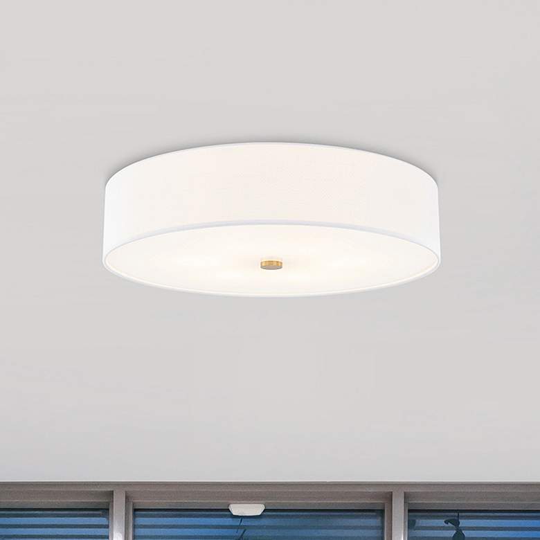 Image 1 Textile 30"W Brushed Brass Ceiling Light with White Shade