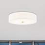 1_Textile 30"W Brushed Brass Ceiling Light with White Shade