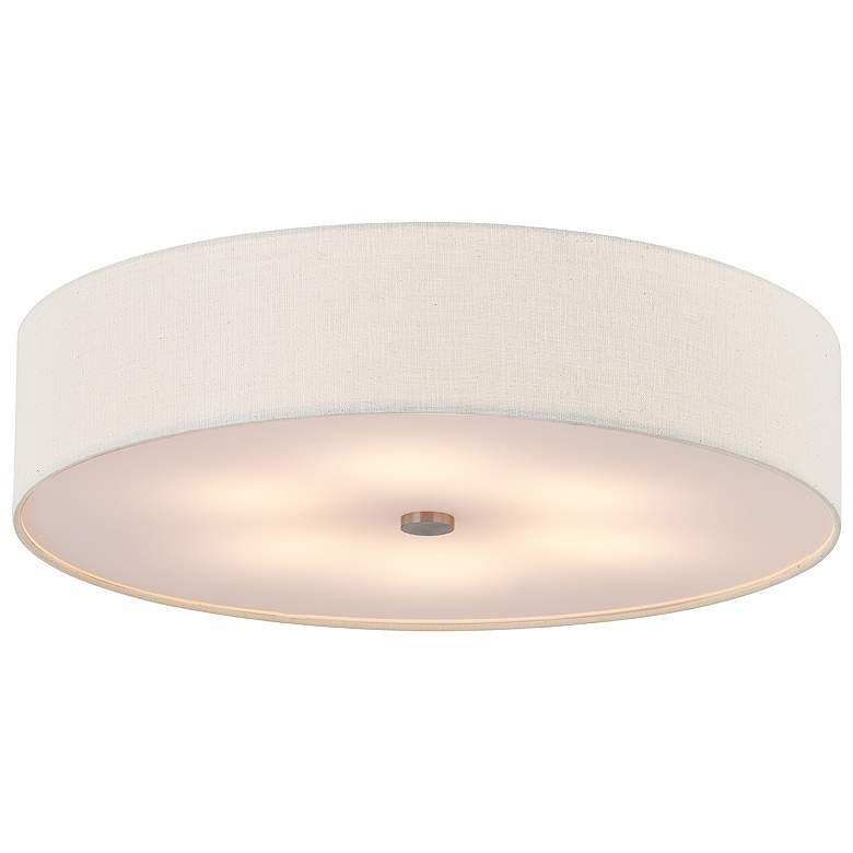 Image 2 Textile 30"W Brushed Nickel Ceiling Light with Cream Shade