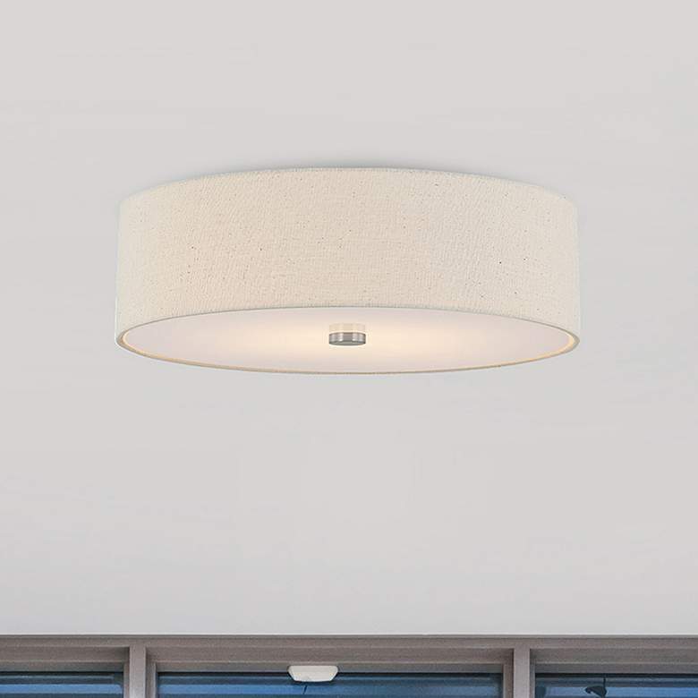 Image 1 Textile 30"W Brushed Nickel Ceiling Light with Cream Shade