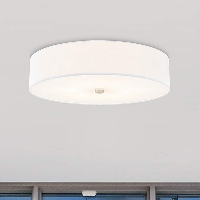 Image 1 Textile 30"W Brushed Nickel Ceiling Light with White Shade