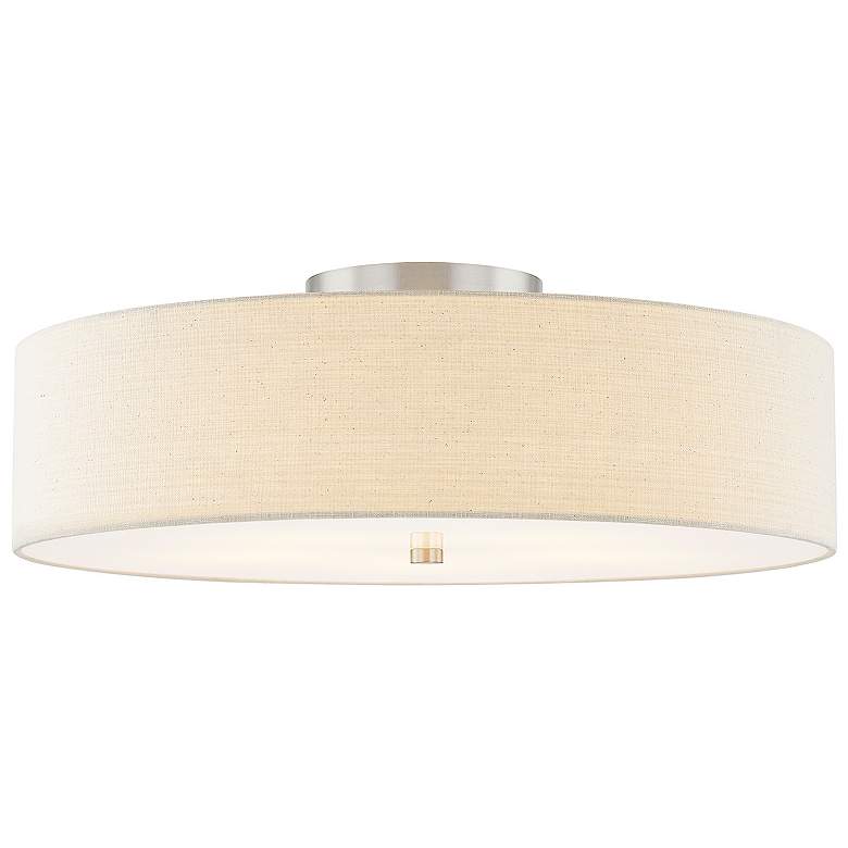 Image 3 Textile 30"W Nickel Semi-Flush Ceiling Light w/ Cream Shade
