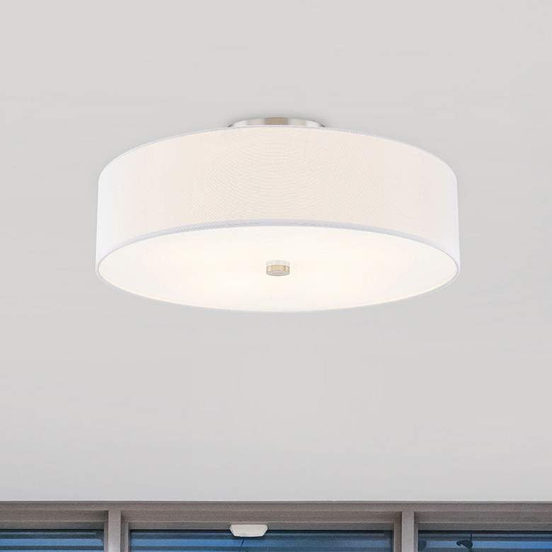 Image 2 Textile 30"W Nickel Semi-Flush Ceiling Light w/ Cream Shade