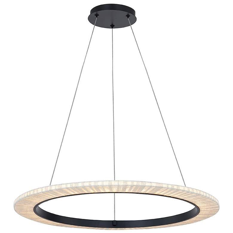 Image 1 Textile 32" Wide Medallo LED Ring Cream Linen Pendant