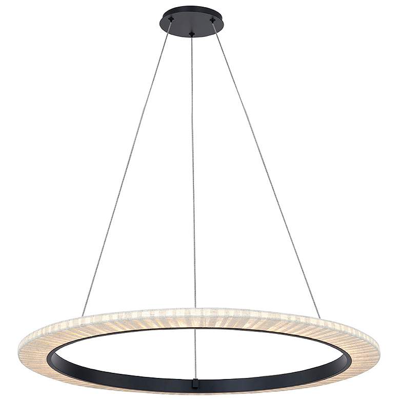 Image 2 Textile 42" Wide Medallo LED Ring Cream Linen Pendant
