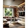 3_Textile 42" Wide Medallo LED Ring Cream Linen Pendant more views