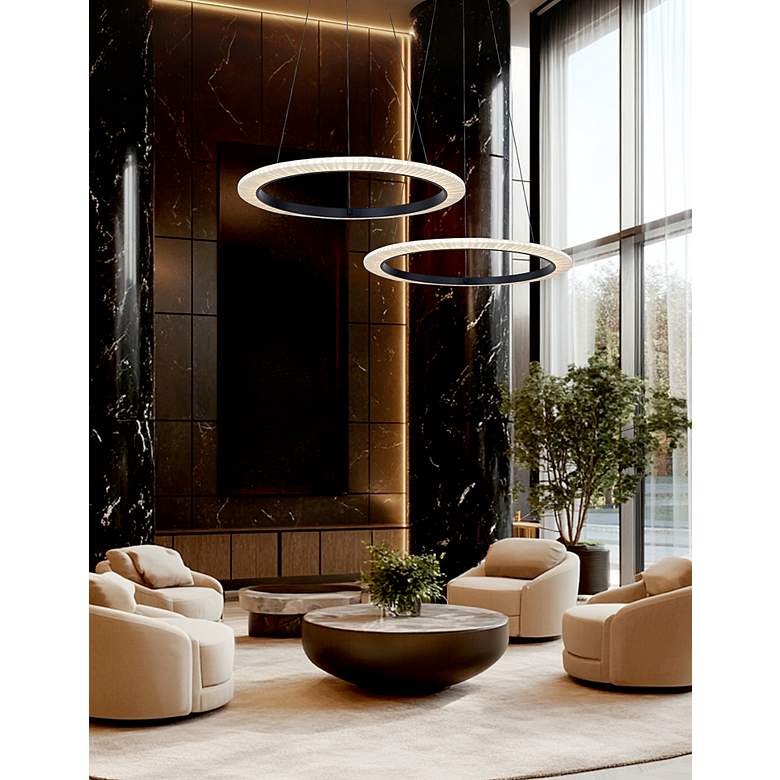 Image 4 Textile 42" Wide Medallo LED Ring Cream Linen Pendant more views