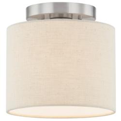 Textile 8"W Open Bottom Drum Brushed Nickel Semi-Flush w/ Cream Shade