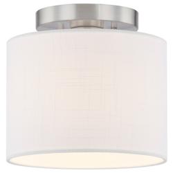 Textile 8"W Open Bottom Drum Brushed Nickel Semi-Flush w/ White Shade
