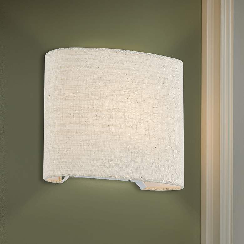 Image 1 Textile 9.75" High Wide Oval Fabric ADA Wall Sconce With Cream Linen S