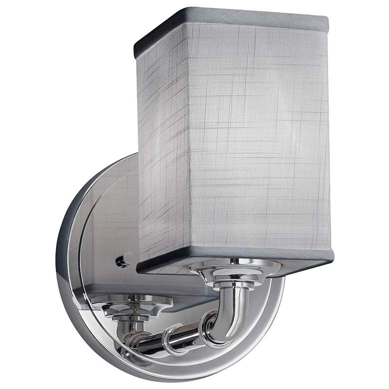 Image 1 Textile Bronx Family 9" High Polished Chrome Wall Sconce w/ Gray Shade