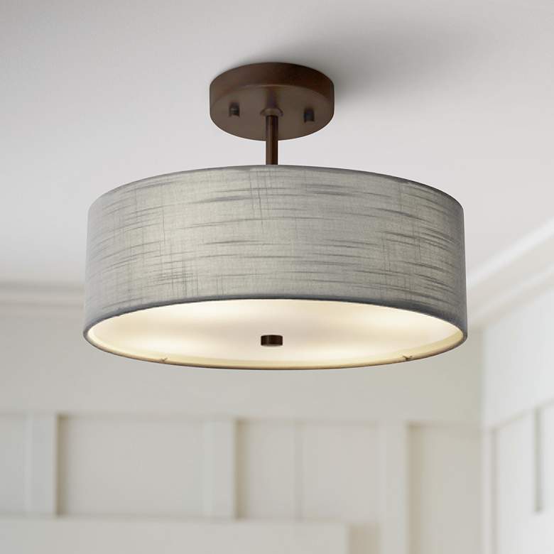 Image 1 Textile&#8482; Classic 14 inchW Bronze Gray Drum Pendant Light