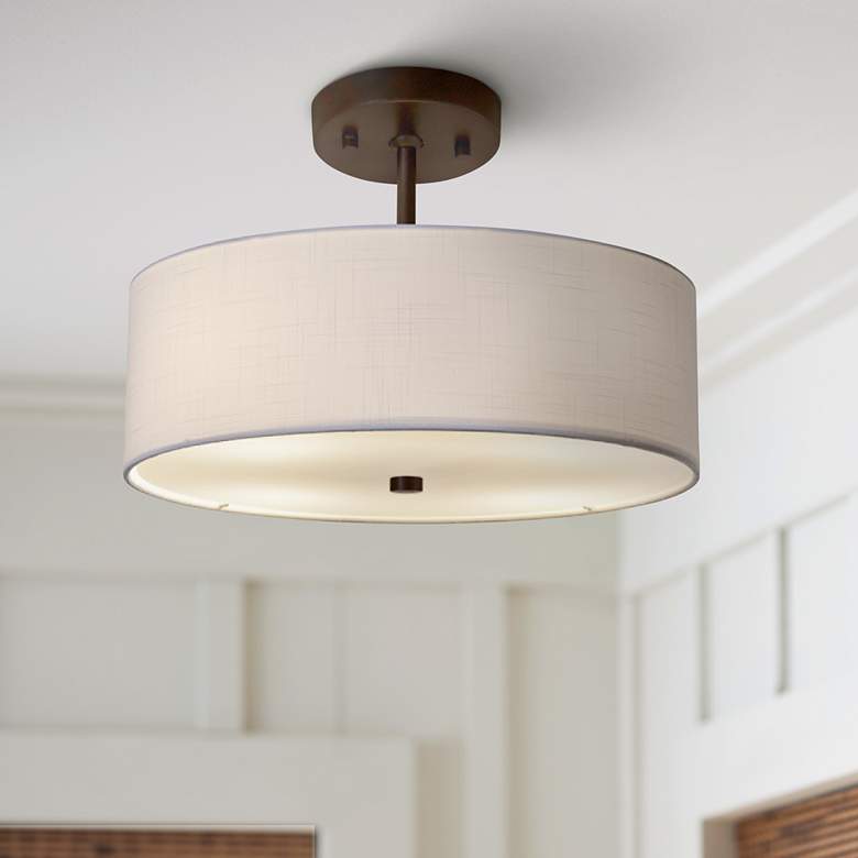 Image 1 Textile™ Classic 14"W Bronze White Drum Pendant Light