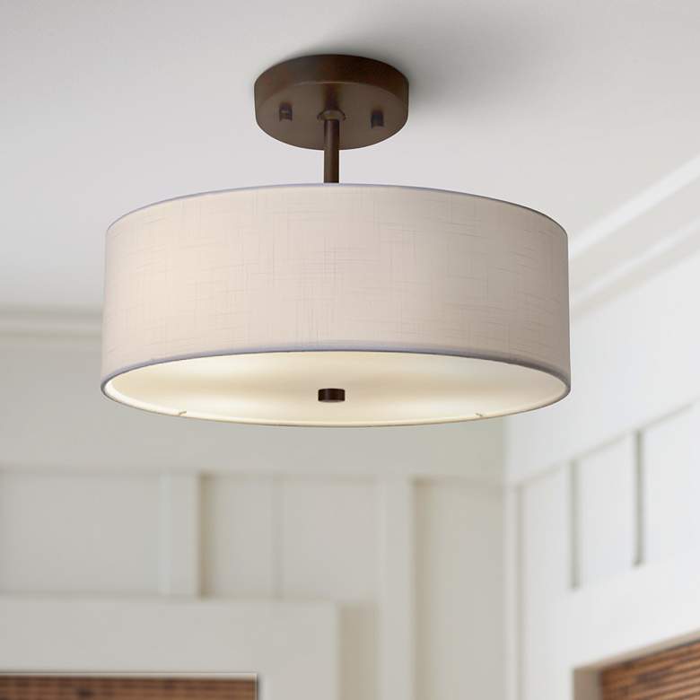 Image 1 Textile&#8482; Classic 14 inchW Bronze White Drum Pendant Light