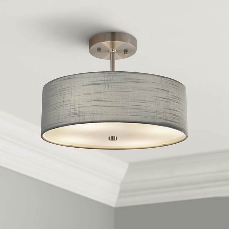 Image 1 Textile™ Classic 14"W Nickel Gray Drum Pendant Light