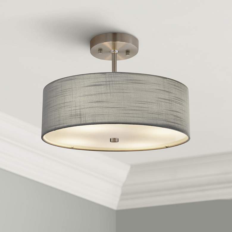 Image 1 Textile&#8482; Classic 14 inchW Nickel Gray Drum Pendant Light