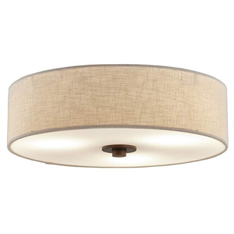 Image 1 Textile Classic 15" Wide Bronze Ceiling Light w/ Cream Linen