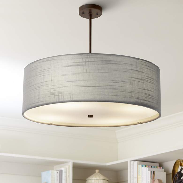 Image 1 Textile&#8482; Classic 24 inchW Bronze Gray Drum Pendant Light