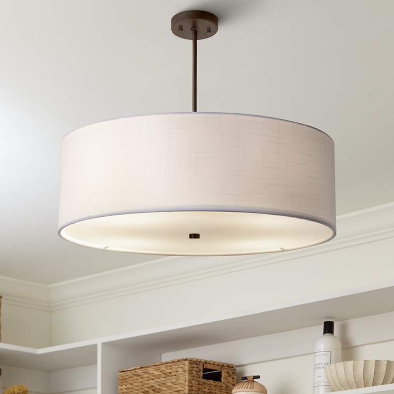 Image 1 Textile&#8482; Classic 24 inchW Bronze White Drum Pendant Light