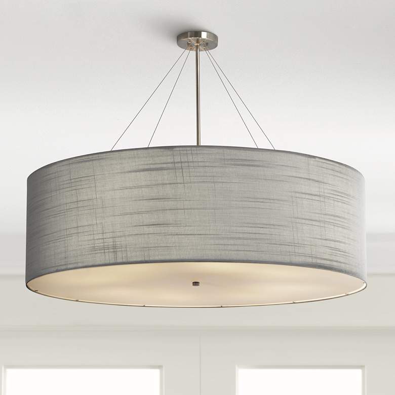 Image 1 Textile&#8482; Classic 48 inchW Nickel Gray Drum Pendant Light