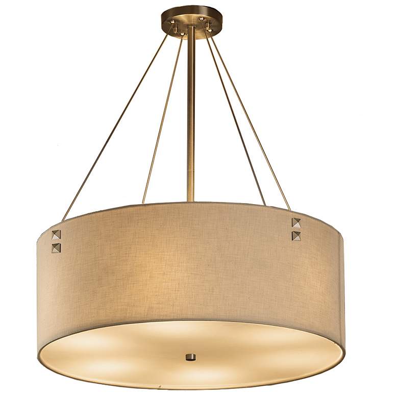 Image 1 Textile - Finials 6-Light 24" Drum Pendant - Square - Cream - Nickel -