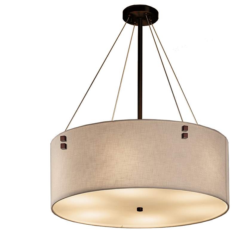 Image 1 Textile - Finials 6-Light 24" Drum Pendant - Square - White - Bronze -