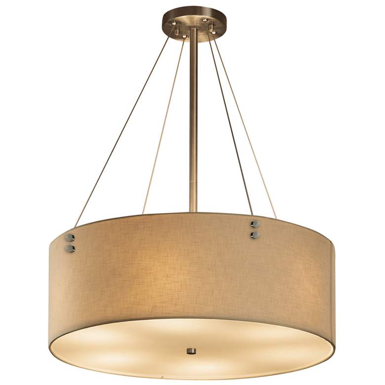 Image 1 Textile - Finials 6-Light LED 24" Drum Pendant - Cylinder - Cream - Ni