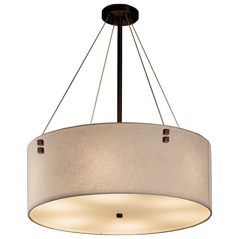 Image 1 Textile - Finials 6-Light LED 24" Drum Pendant - Square - White - Bron