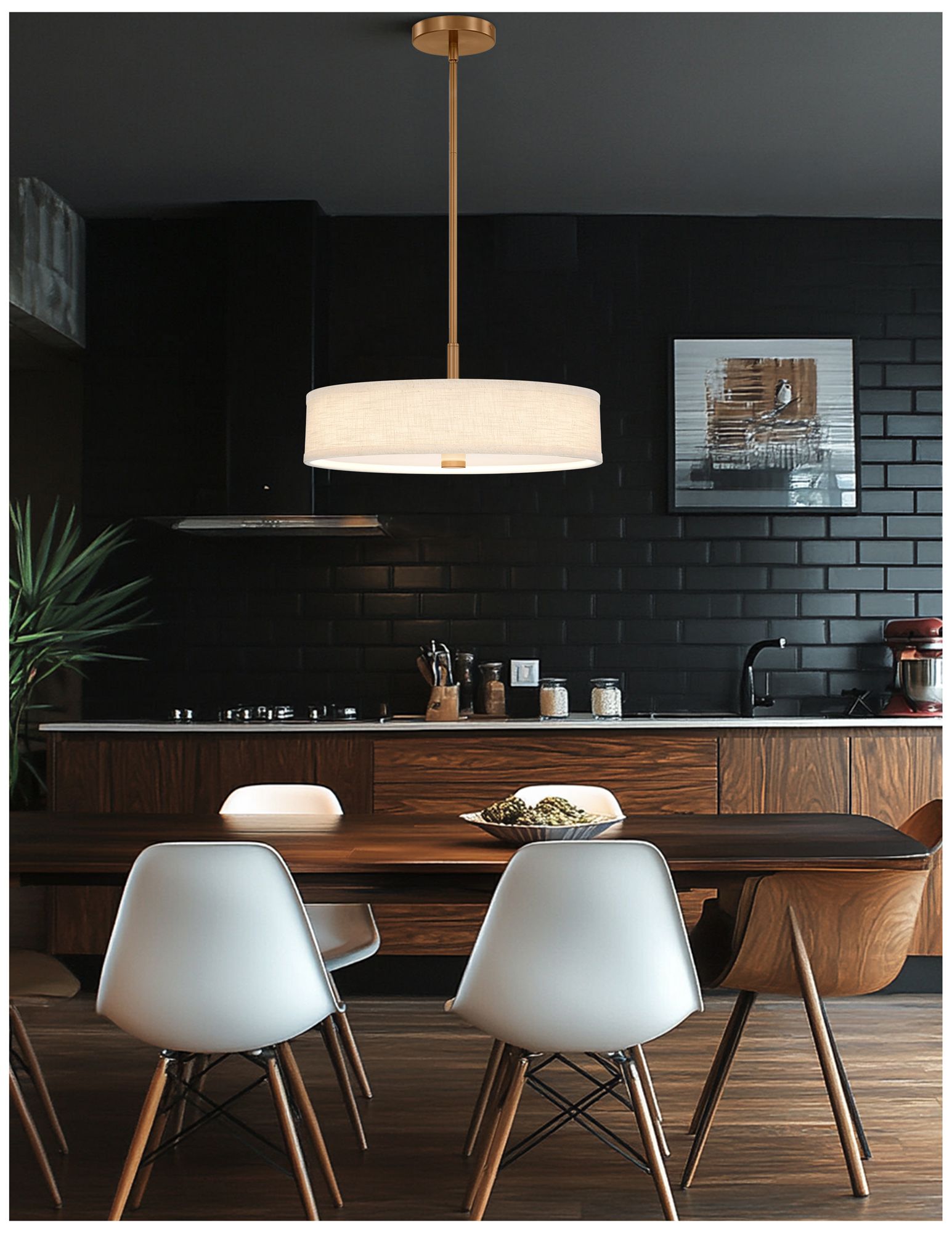 Image 5 Textile Genova 18" Wide Brushed Brass, Cream Linen LED Pendant more views