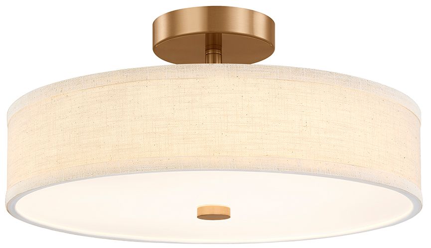 Textile Genova 18" Wide Brushed Brass, Cream Linen LED Semi-Flush