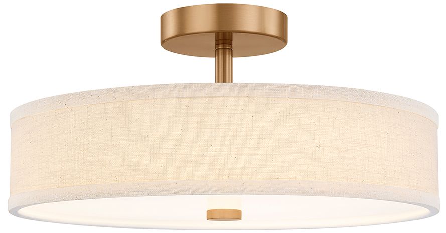 Image 2 Textile Genova 18" Wide Brushed Brass, Cream Linen LED Semi-Flush more views