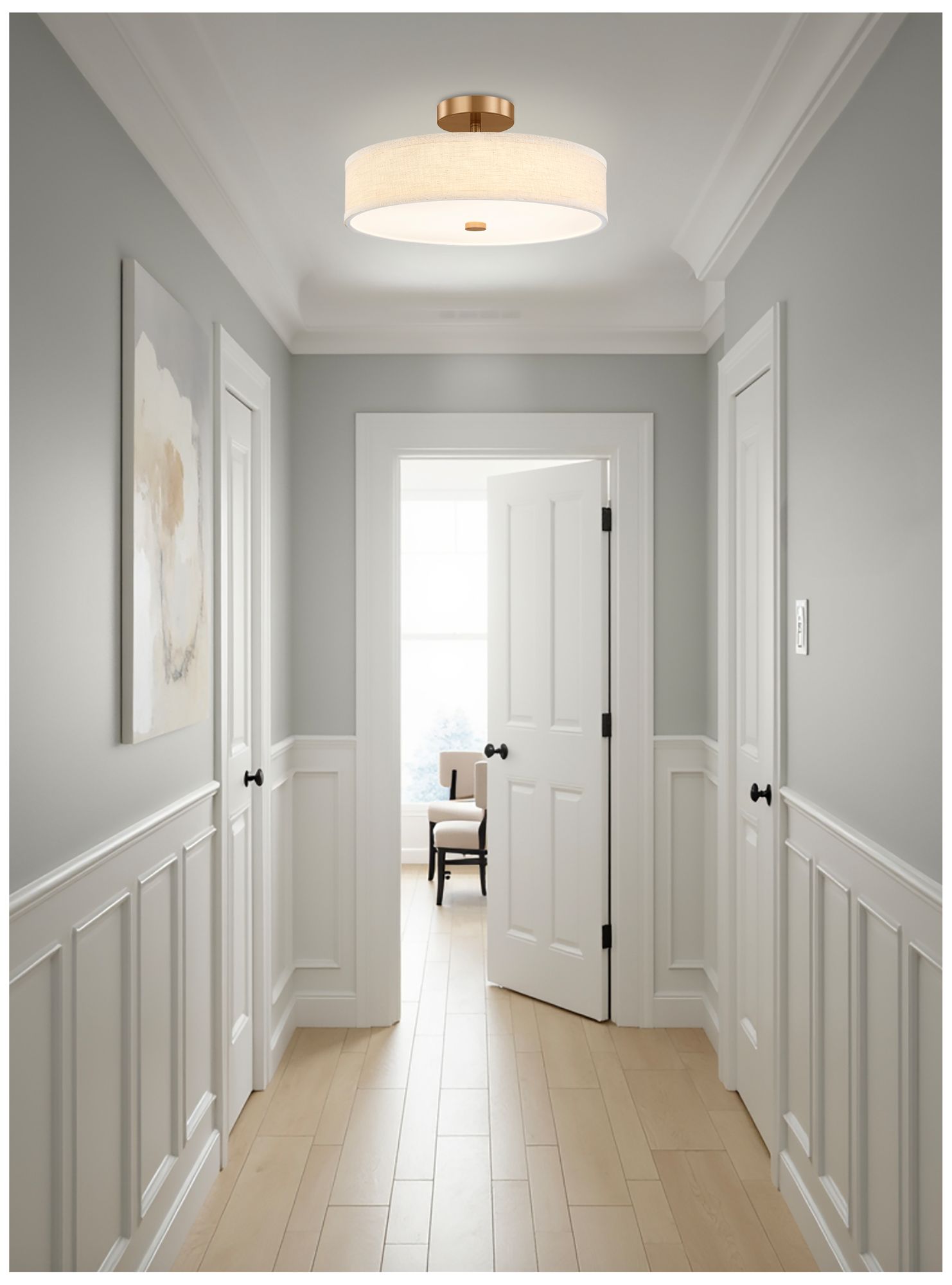 Image 4 Textile Genova 18" Wide Brushed Brass, Cream Linen LED Semi-Flush more views