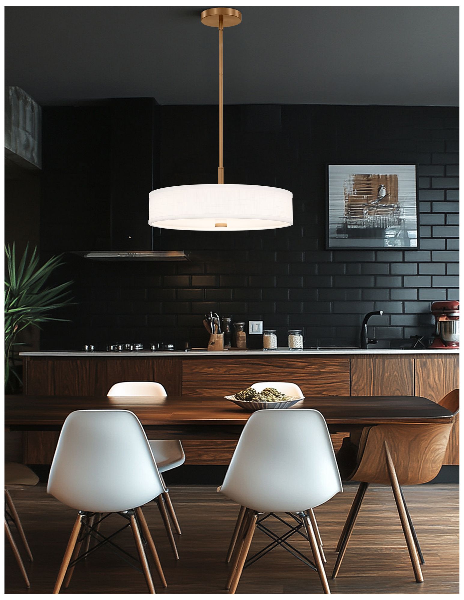 Image 4 Textile Genova 18" Wide Brushed Brass, White Linen LED Pendant more views