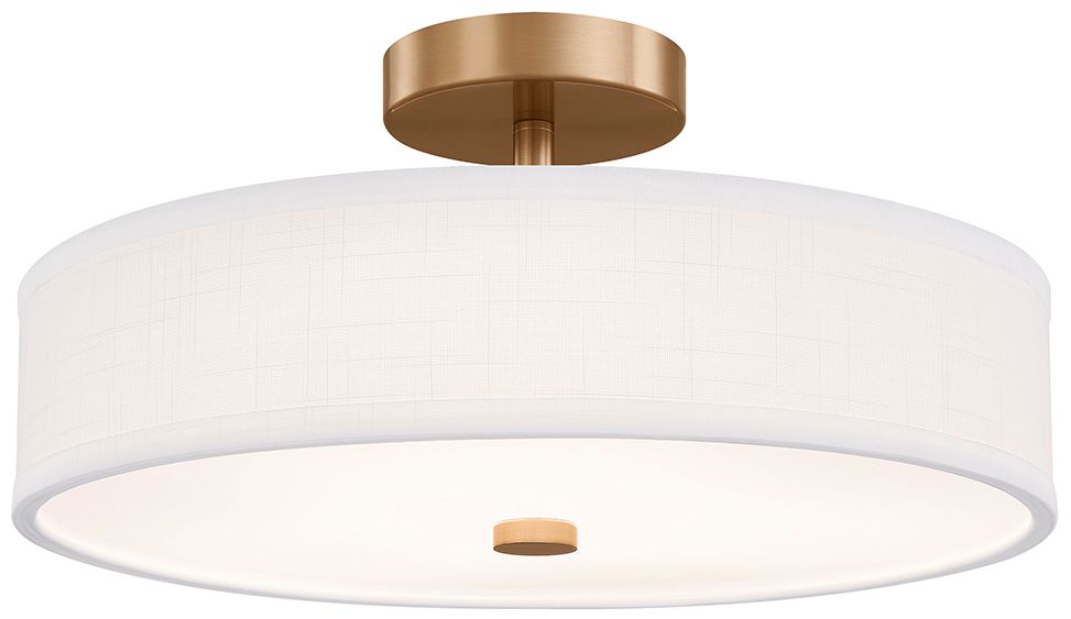 Textile Genova 18" Wide Brushed Brass, White Linen LED Semi-Flush