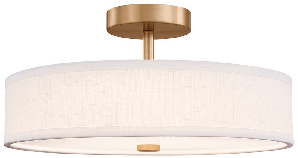 Image 2 Textile Genova 18" Wide Brushed Brass, White Linen LED Semi-Flush more views
