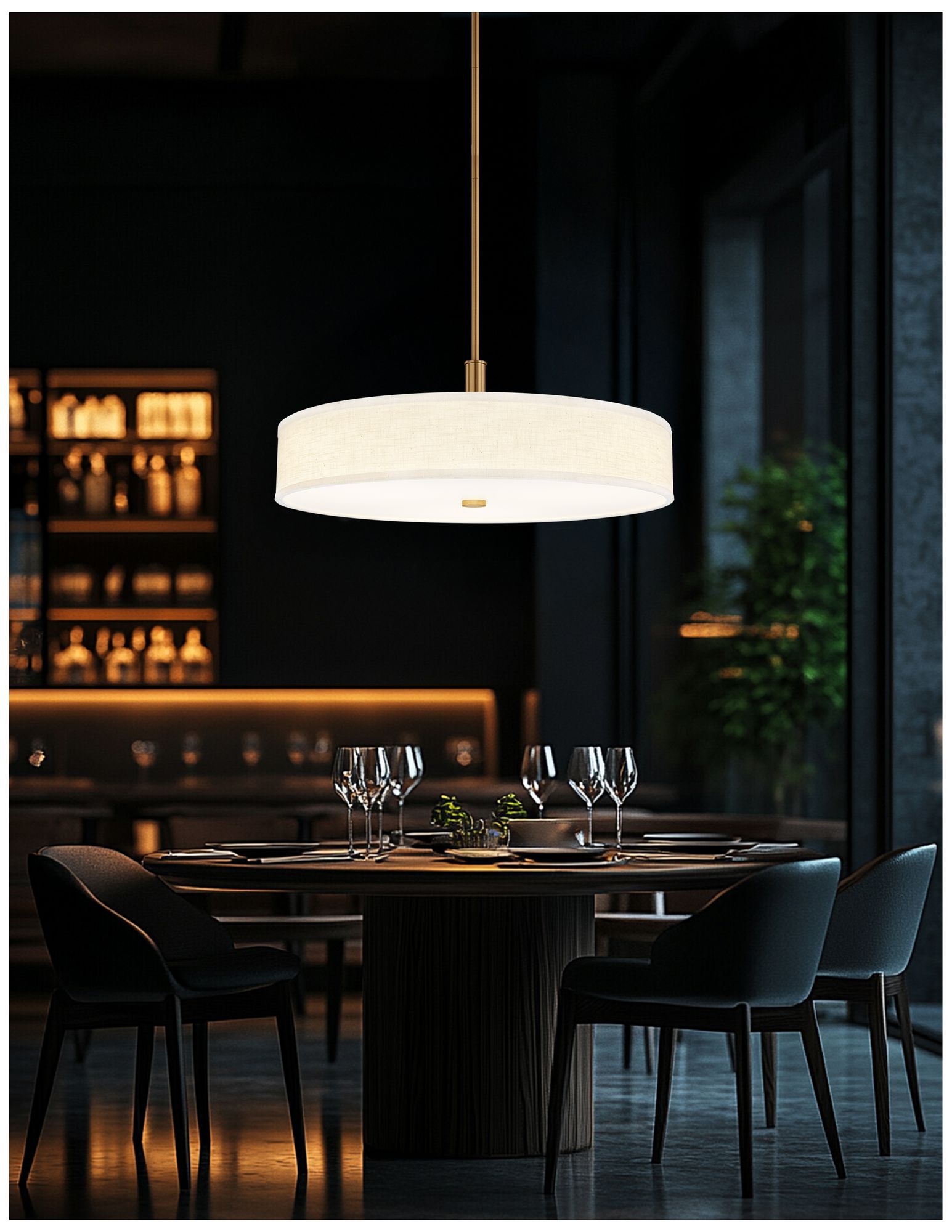 Image 4 Textile Genova 24" Wide Brushed Brass, Cream Linen LED Pendant more views