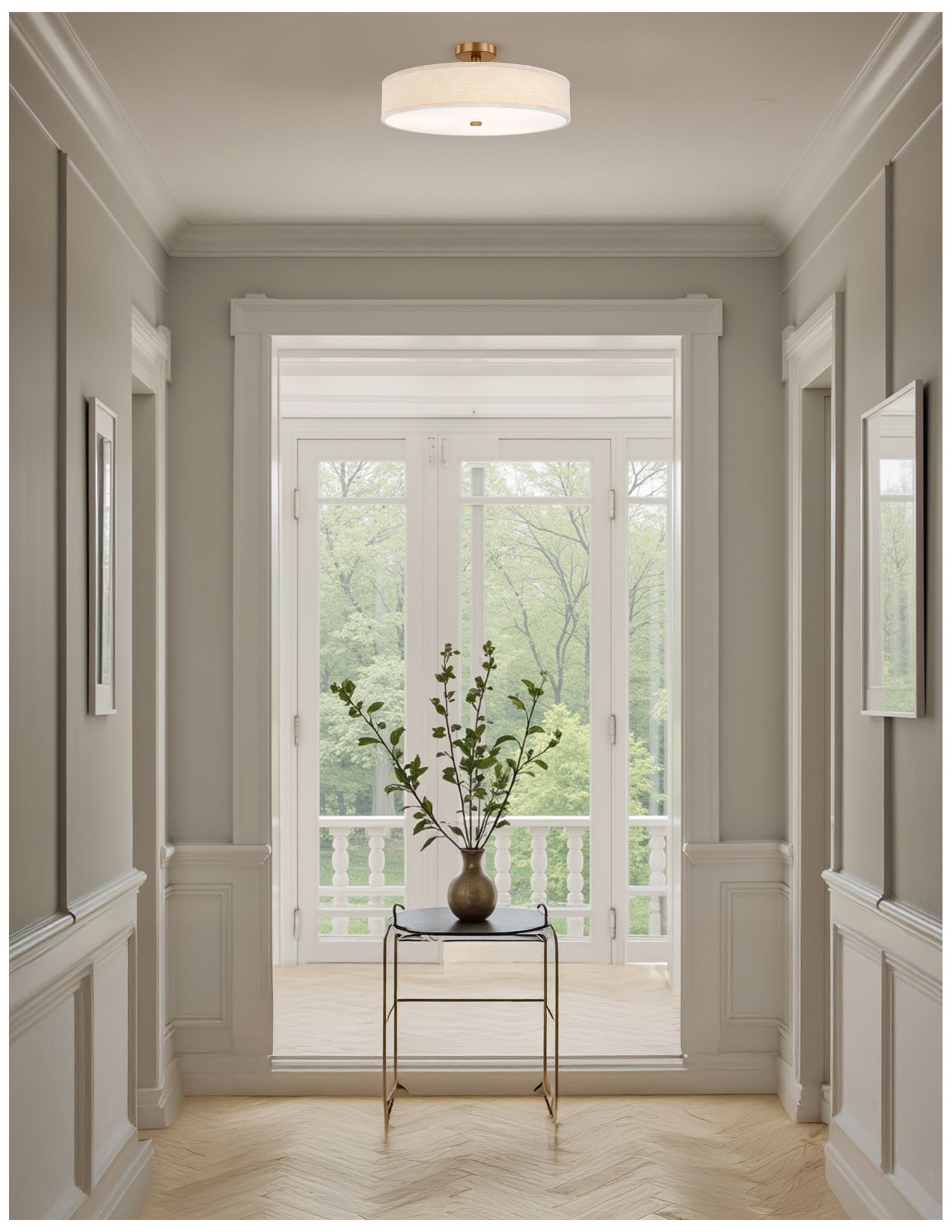 Image 5 Textile Genova 24" Wide Brushed Brass, Cream Linen LED Semi-Flush more views