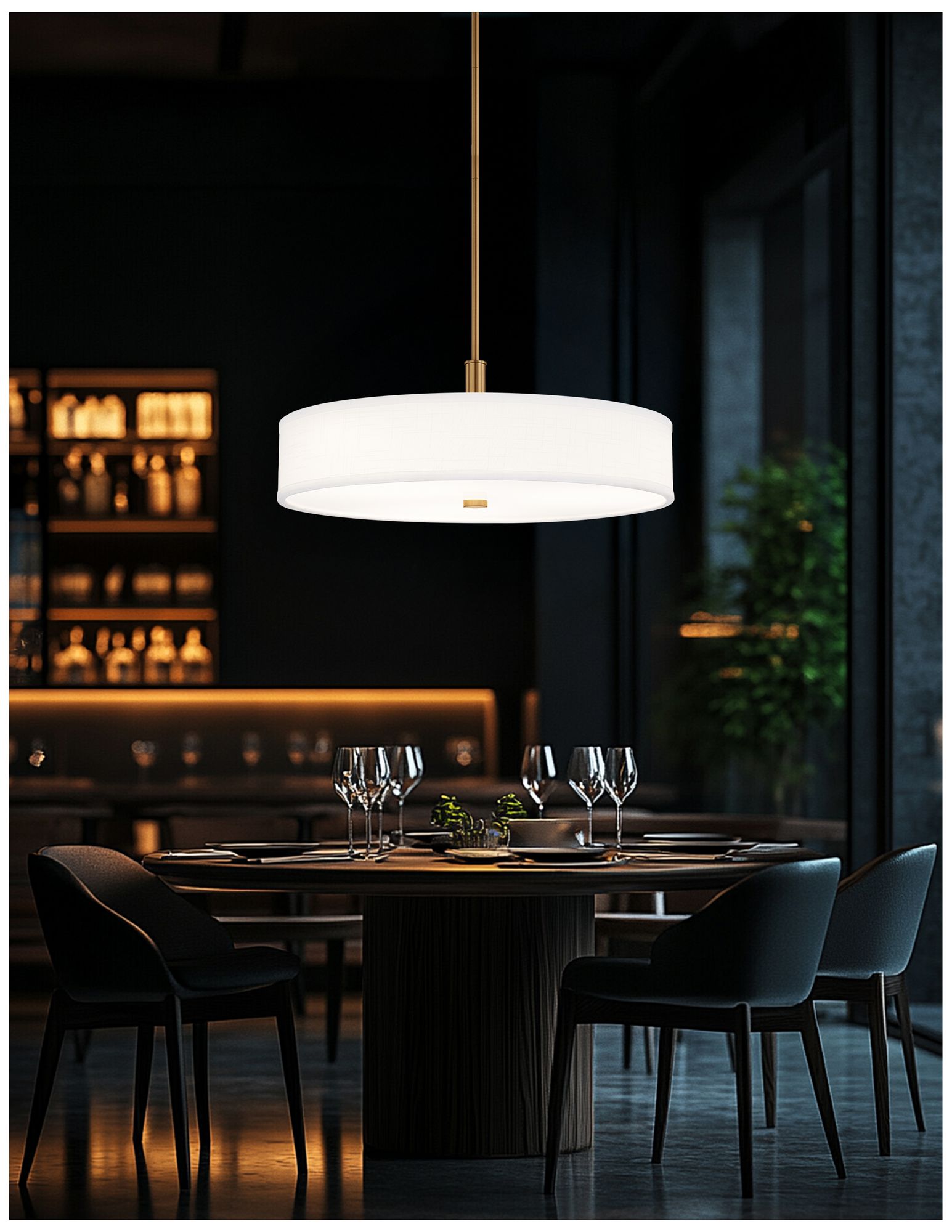 Image 4 Textile Genova 24" Wide Brushed Brass, White Linen LED Pendant more views