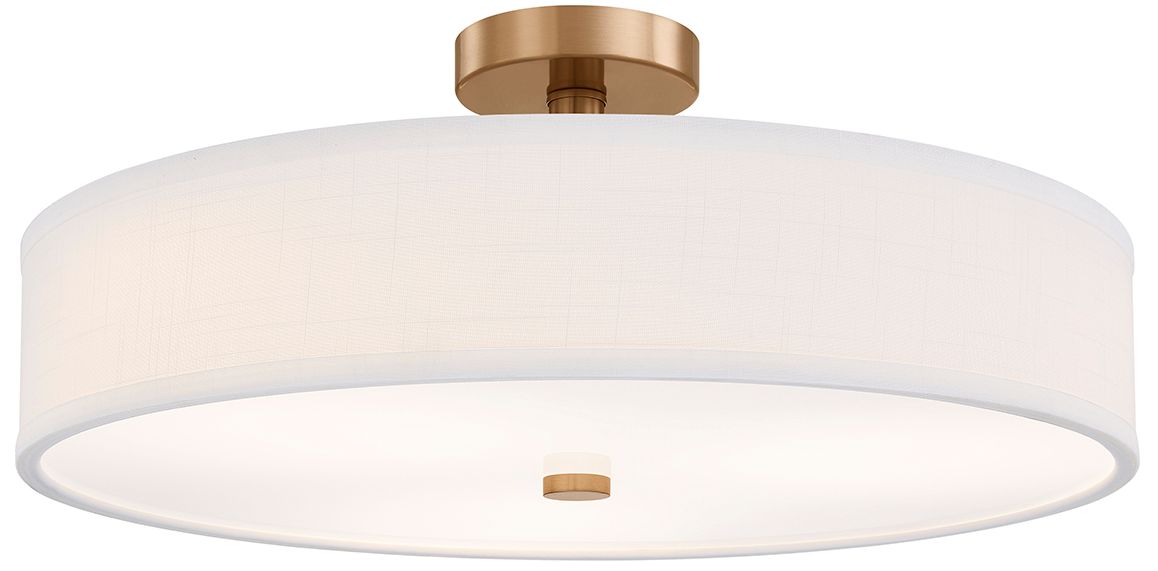 Textile Genova 24" Wide Brushed Brass, White Linen LED Semi-Flush