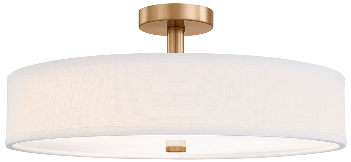 Image 2 Textile Genova 24" Wide Brushed Brass, White Linen LED Semi-Flush more views