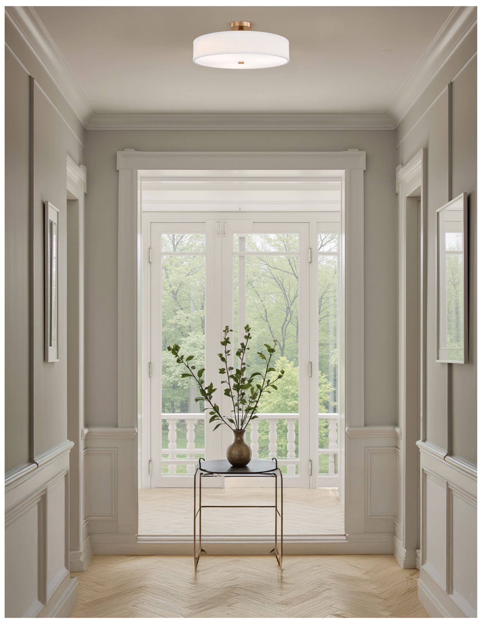 Image 5 Textile Genova 24" Wide Brushed Brass, White Linen LED Semi-Flush more views
