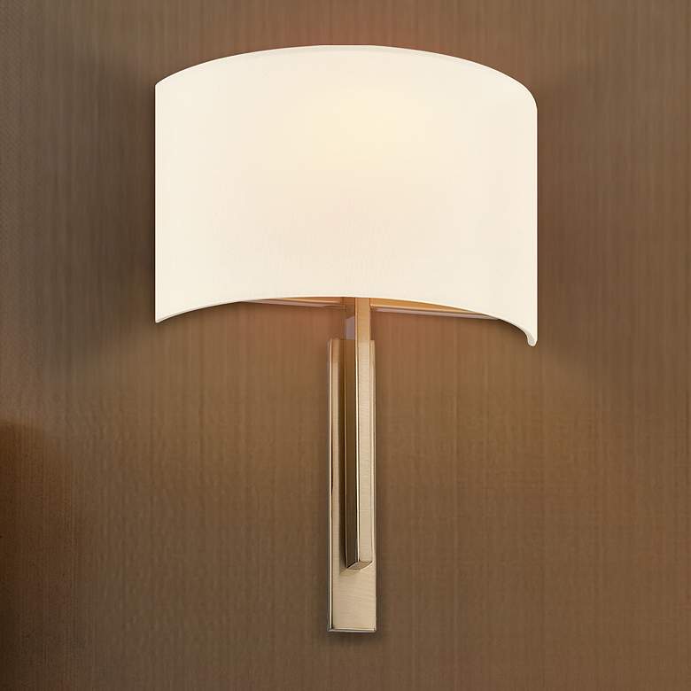Image 1 Textile Hamilton 14"H Brushed Brass ADA Wall Sconce With White Linen S