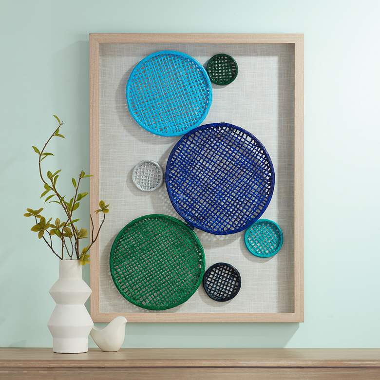 Image 1 Textile Multi-Color Circles Rectangular Framed Wall Art