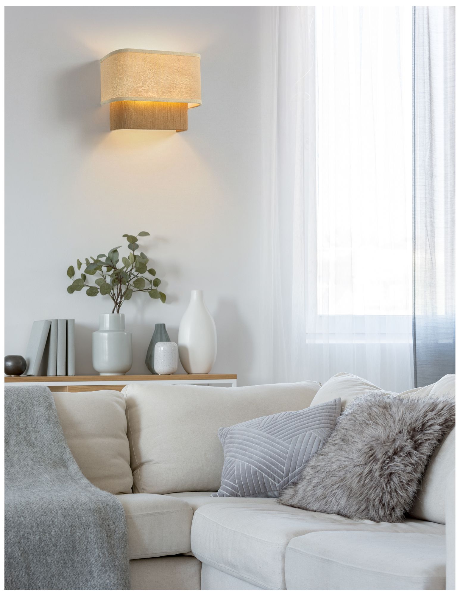 Image 5 Textile Narberth 10" High 2-Light Brushed Brass, Cream Linen Wall Sconce more views