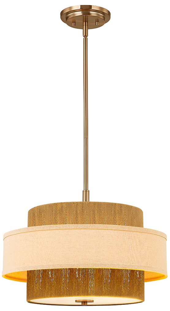 Image 2 Textile Narberth 18" Wide 3-Light Brushed Brass, Cream Linen Pendant more views