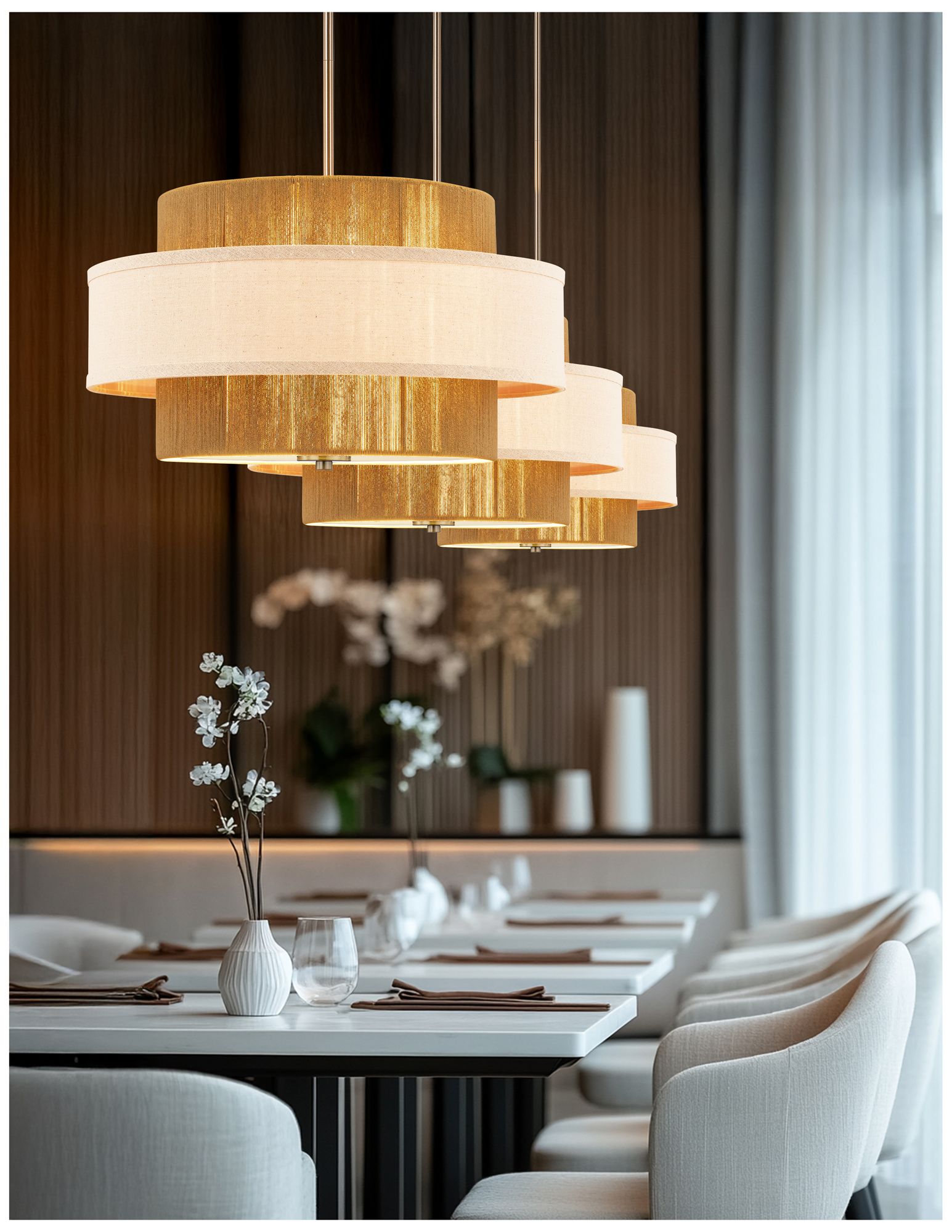 Image 3 Textile Narberth 24" Wide 5-Light Brushed Brass, Cream Linen Pendant more views