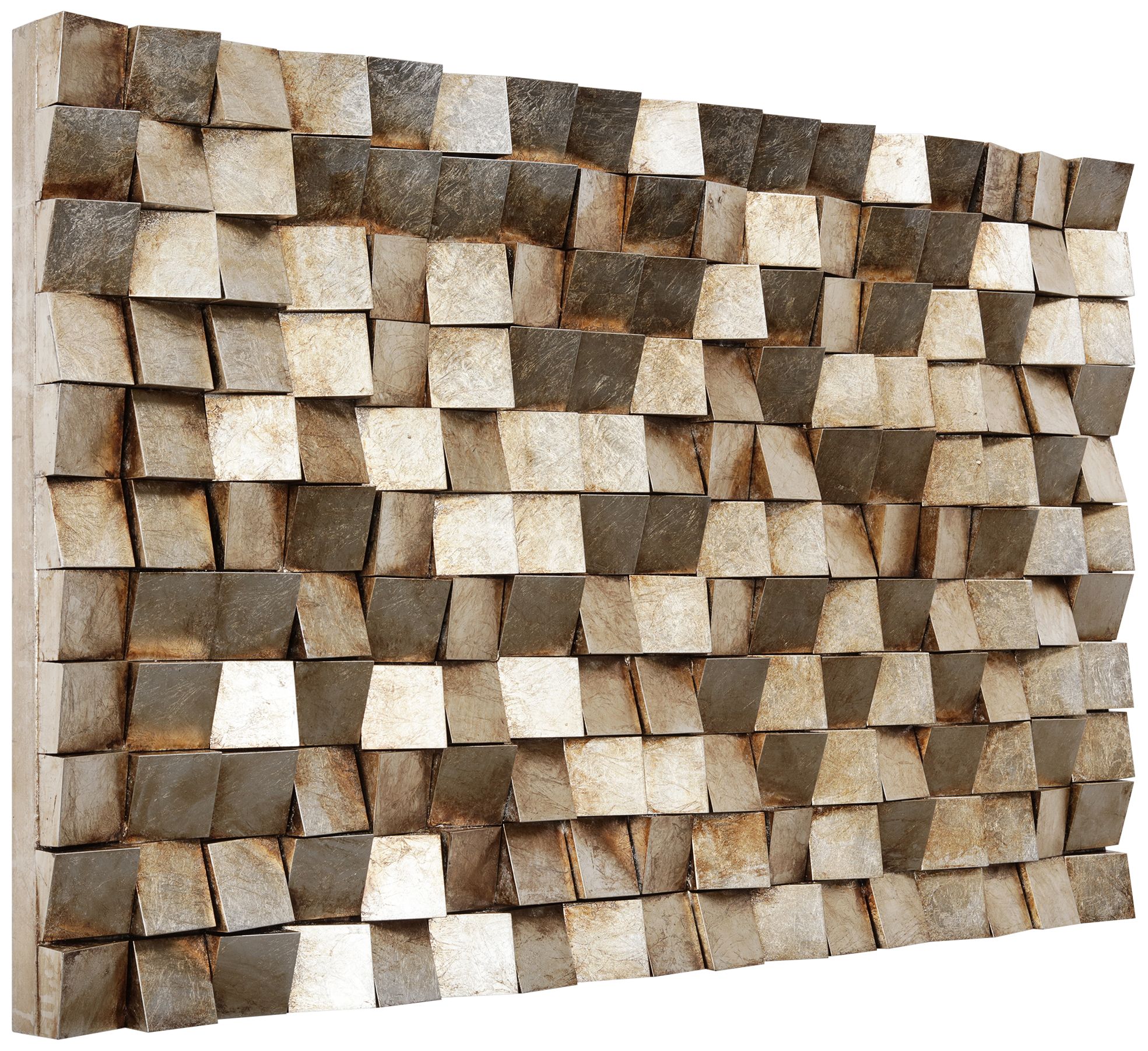 Textured 1 48"H Metallic Rugged Wooden Blocks Metal Wall Art