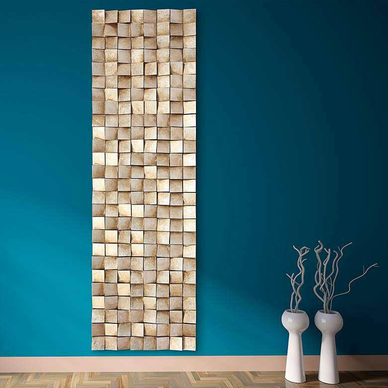 Image 1 Textured 2 72 inchW Metallic Rugged Wooden Blocks Metal Wall Art