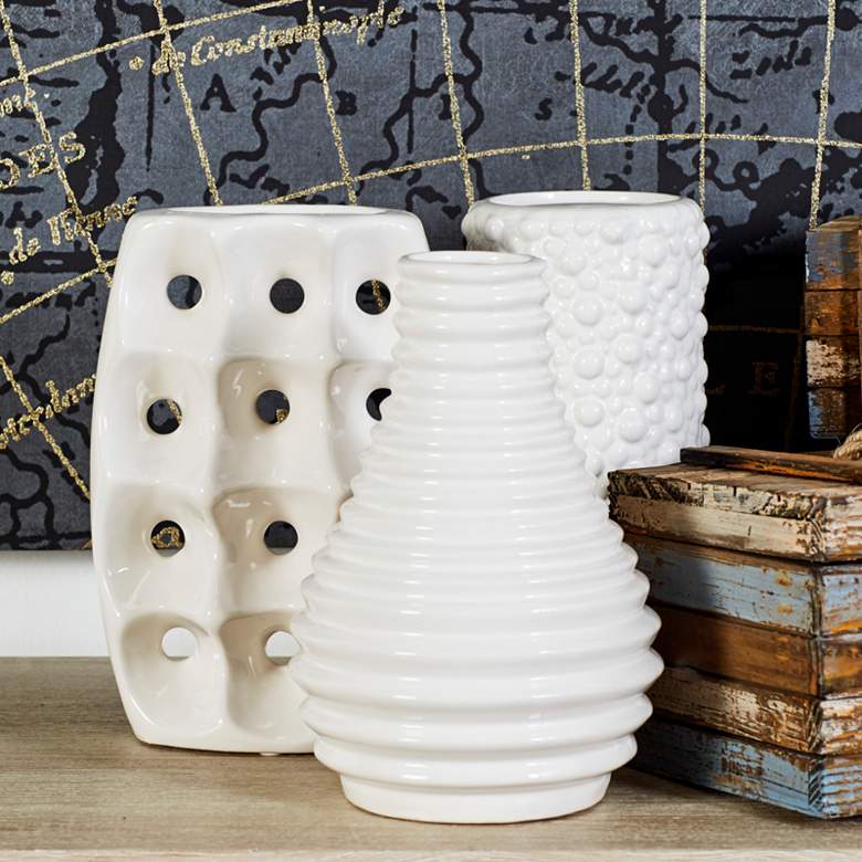 Image 1 Textured Alabaster White Ceramic Decorative Vases Set of 3