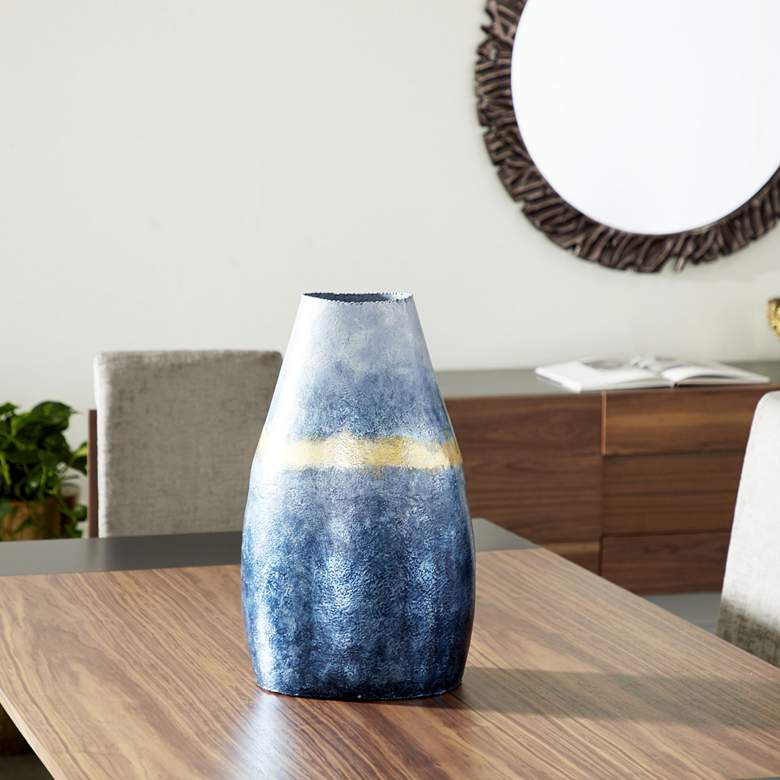 Image 1 Textured Blue and Gold 21 inch High Glass Decorative Vase